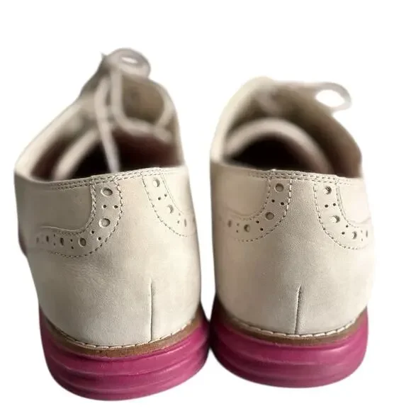 Cole Haan ZeroGrand Oxford Shoes Women 10 White Suede Pink Sole Lace Up Wingtip - Picture 7 of 12